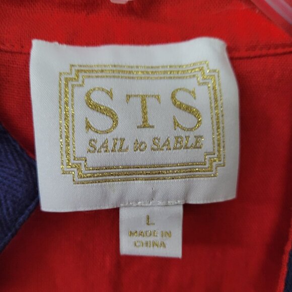Sail to Sable Tunic Dress Womens Large‎ Red Blue Sleeveless Linen Blend Nautical - Picture 6 of 12